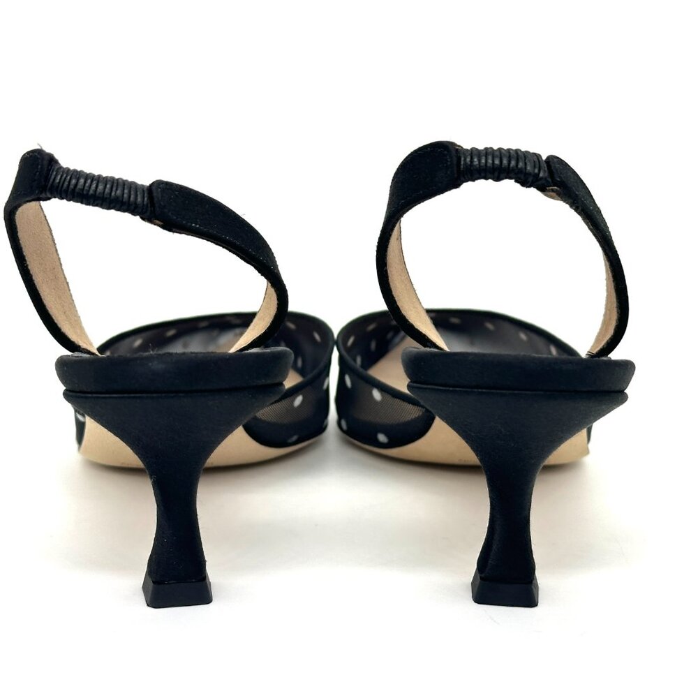 Manolo Blahnik CAROLYNE Polka Dot Mesh Satin Slingback Pumps Sandals Heels - Picture 9 of 16